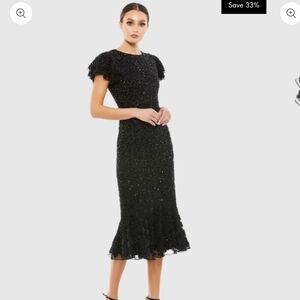 Mac Duggal Black Hand Beaded Dress with Ruffle Sleeves Size 12 Nwt 10771
